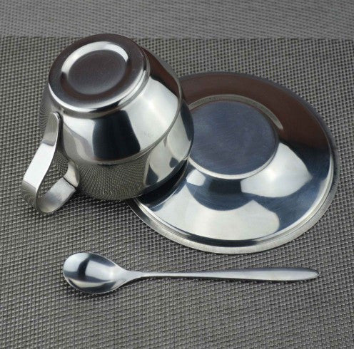 Stainless Steel Coffee Cup Saucer and Spoon Sset