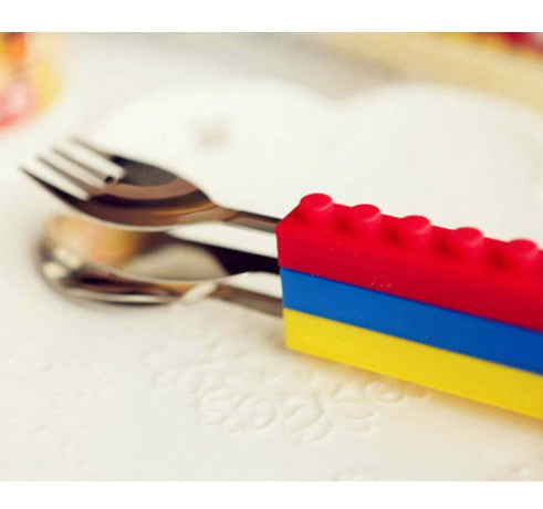 Lego Bricks Silicone Portable Cutlery Fork Spoon Picnic Set