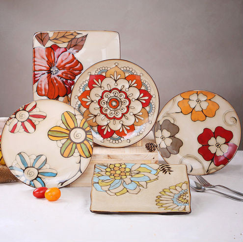 Hand-Painted Flower Style Retro Ceramic Plate